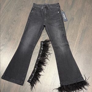 Veronica Beard soft black Flare Jeans with Feather Detail